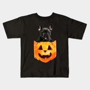 Black French Bulldog Dog In Pumpkin Pocket Halloween Kids T-Shirt